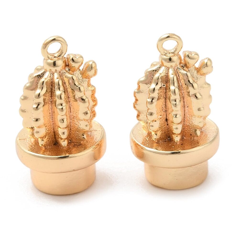 8352 10Pcs Brass Cactus Charms Real Gold Plated Tropical Succulent 3D